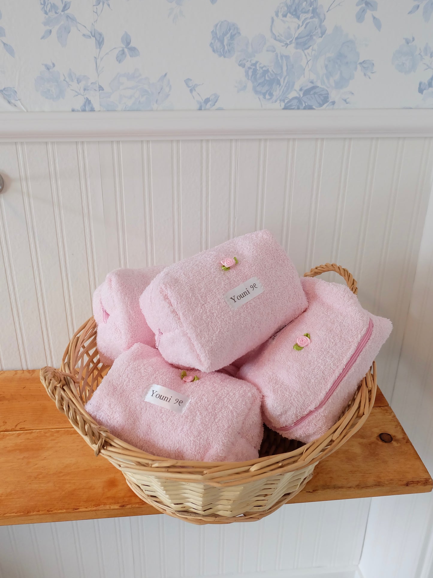 Terry pink makeup pouch