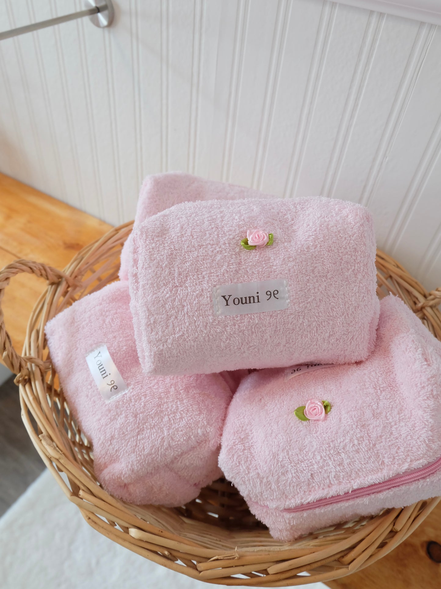 Terry pink makeup pouch